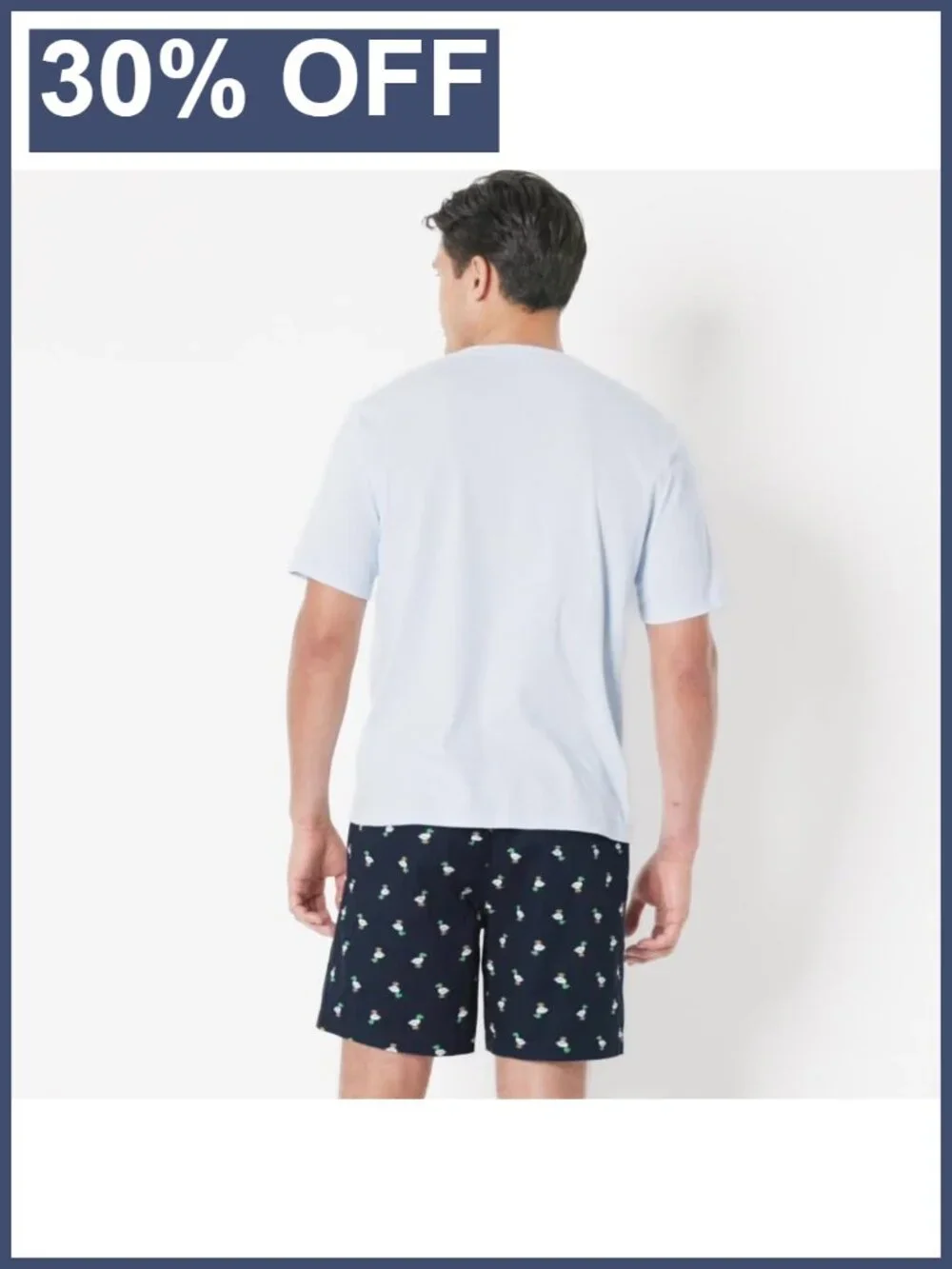 Men's Cotton Poplin Pajama Short Set with T-Shirt, Breathable Loungewear